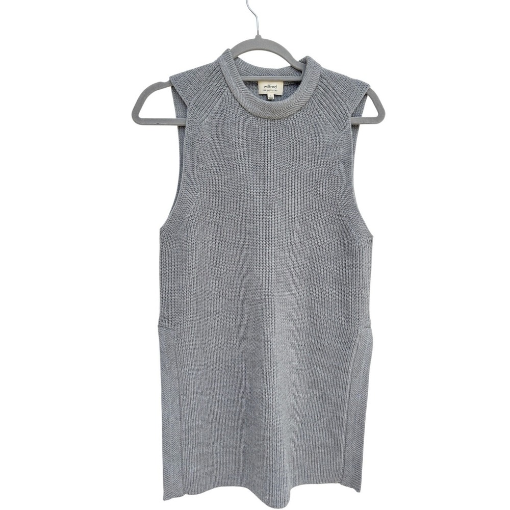 Aritzia Wilfred Sleeveless Wool Sweater Tunic Top, Gray, Italian Yarn, Sz S